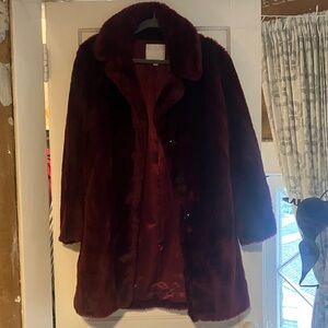 Anthropologie Ett:twa burgundy faux fur coat